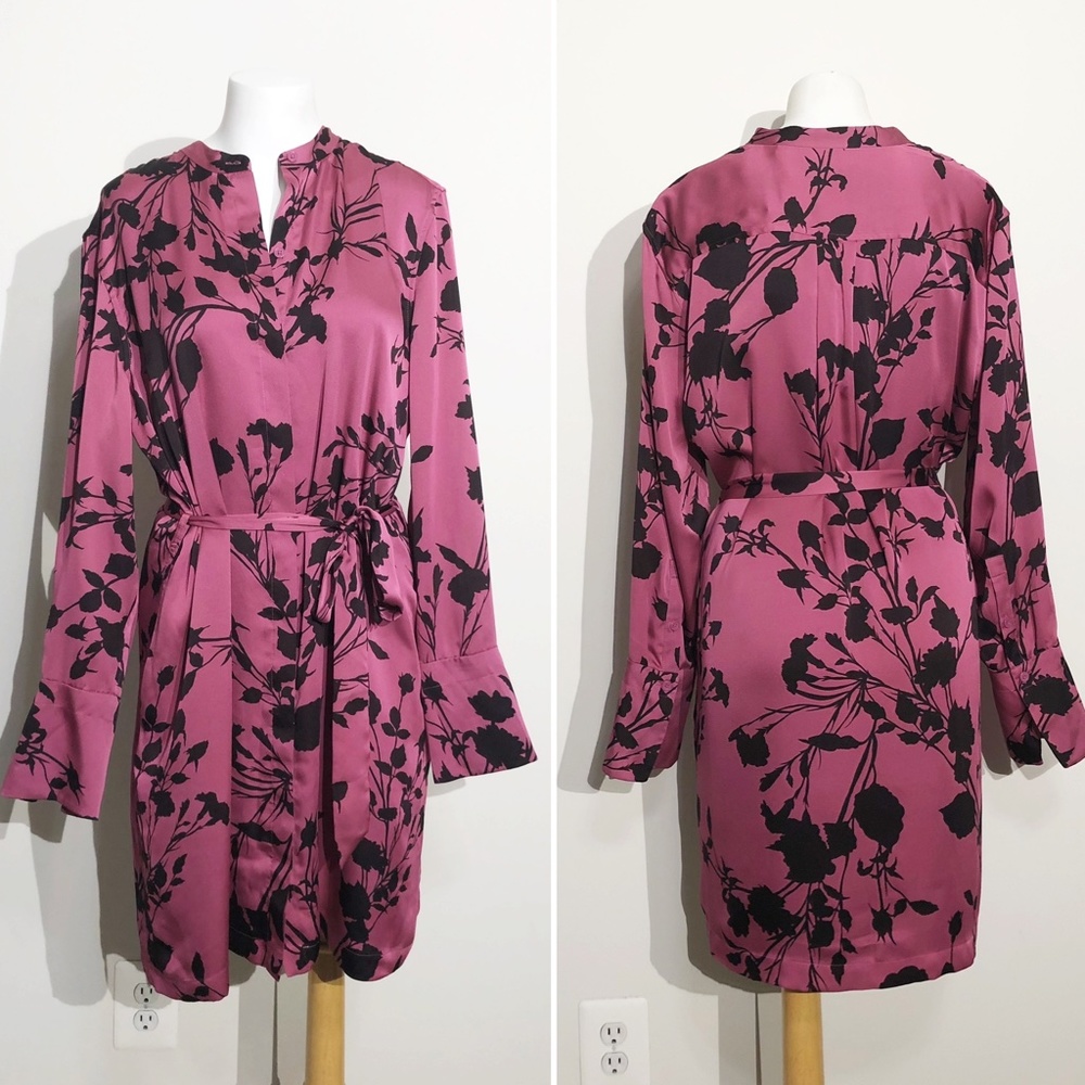 NEW $395 Equipment Roseabelle Floral Button-Down Short Charmeuse L Belted Dress - Picture 9 of 14